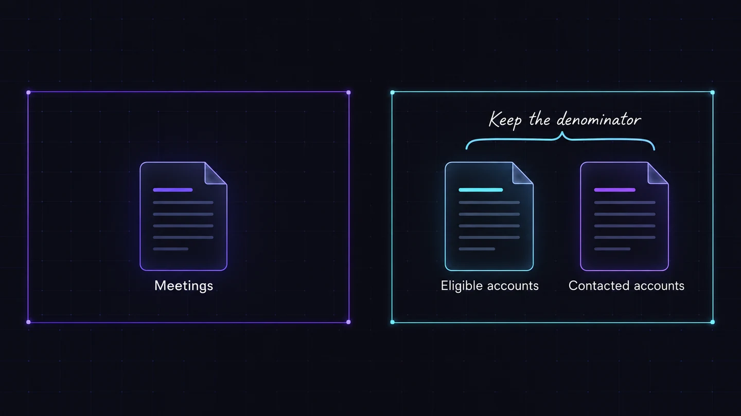 Meeting outcomes are shown beside the eligible and contacted account records needed to interpret them.